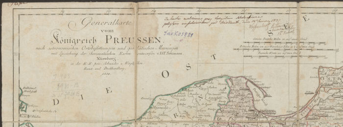 Prūsijos karalystės žemėlapis“ (LMAVB RSS K-874), sudarytas D. F. Zocmano (Sotzmann), spausdintas Niurnberge 1804 metais.LMAVB RSS, K-874